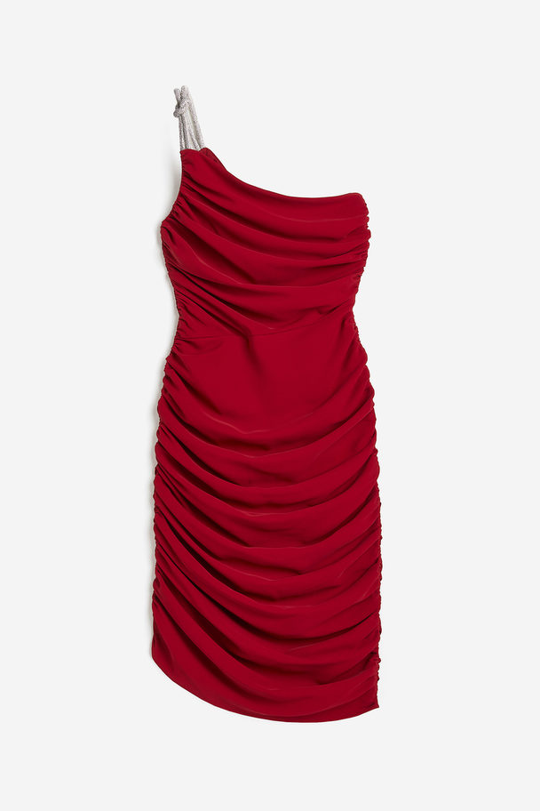 H&M One-Shoulder-Kleid mit Strassträger Dunkelrot