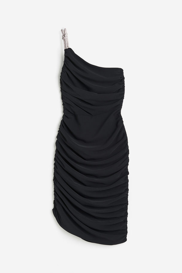 H&M One-shoulderjurk Met Strasbandje Zwart