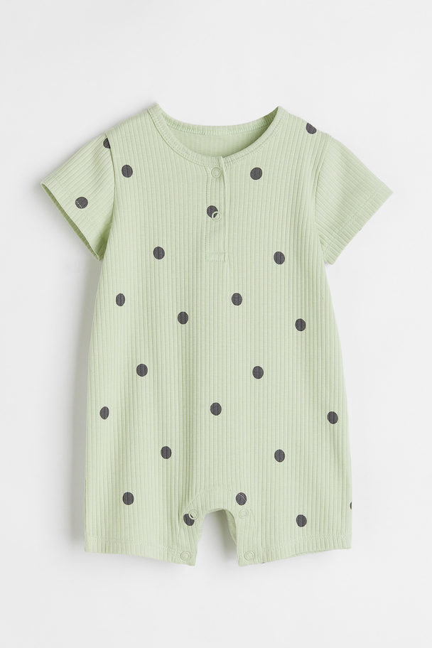 H&M Short-sleeved Cotton Bodysuit Pistachio Green/spotted
