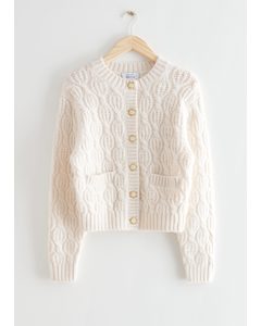 Cable Knit Wool Cardigan White