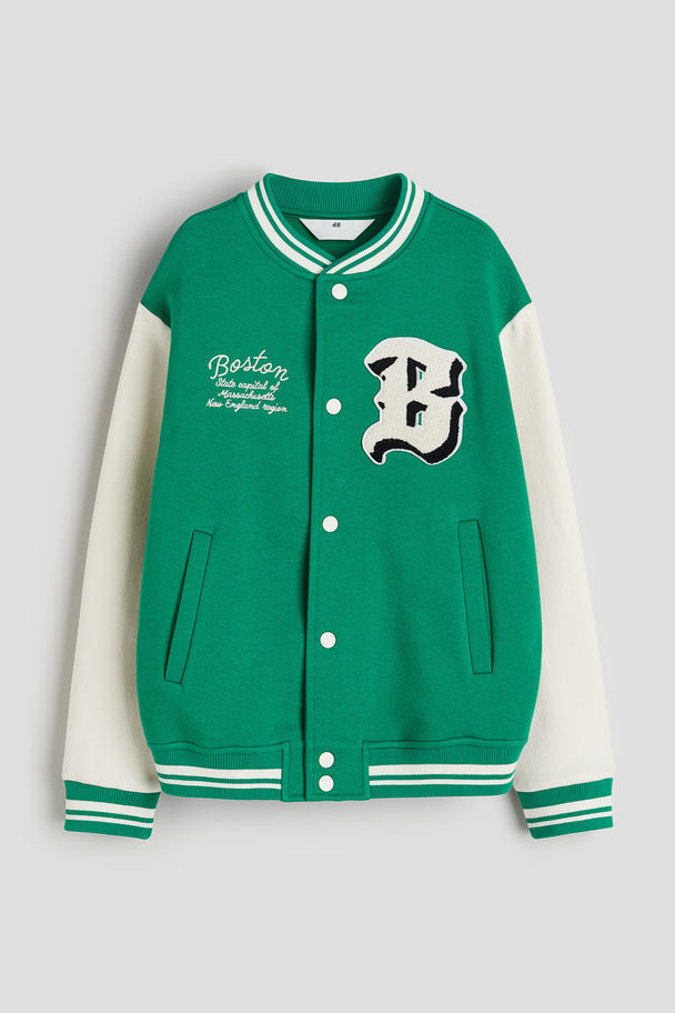 H&M Motif-detail Baseball Jacket Bright Green/boston