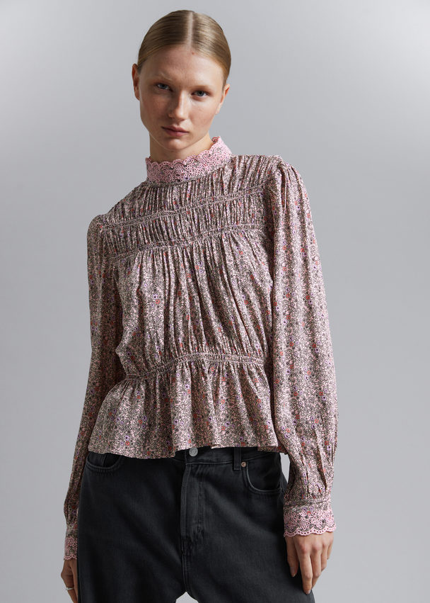 & Other Stories Gesmokte Blouse Lila/roze