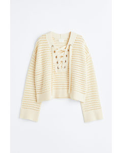 Pointelle-knit Jumper With Lacing Cream