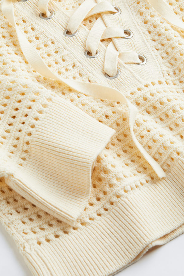 H&M Pointelle-knit Jumper With Lacing Cream