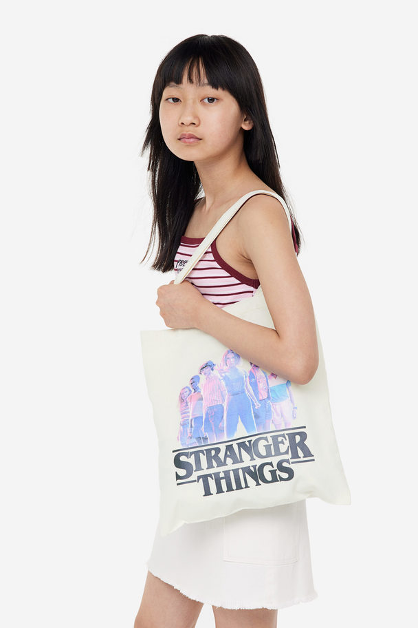 H&M Bedruckter Shopper aus Canvas Weiß/Stranger Things