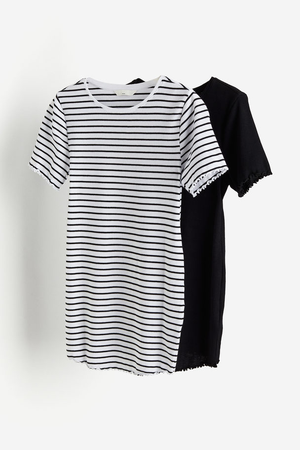 H&M Mama Set Van 2 Geribde Katoenen Tops Zwart/gestreept