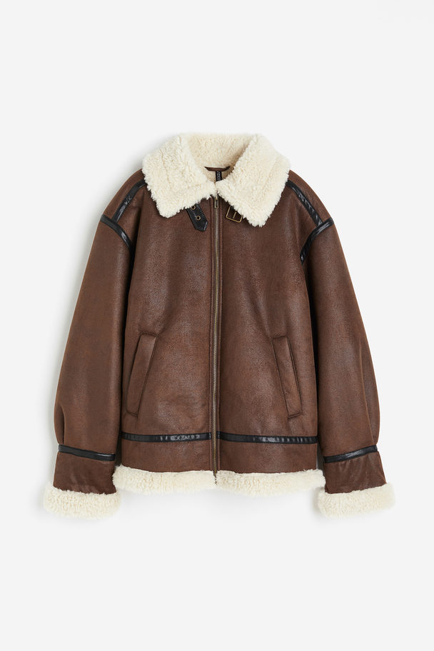 H&M Oversized Teddy-lined Jacket Brown