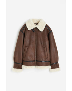 Oversized Teddy-lined Jacket Brown