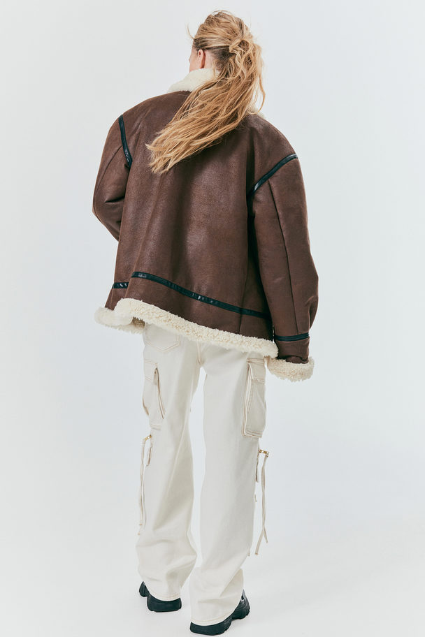 H&M Oversized Jacke mit Teddyfleece Braun
