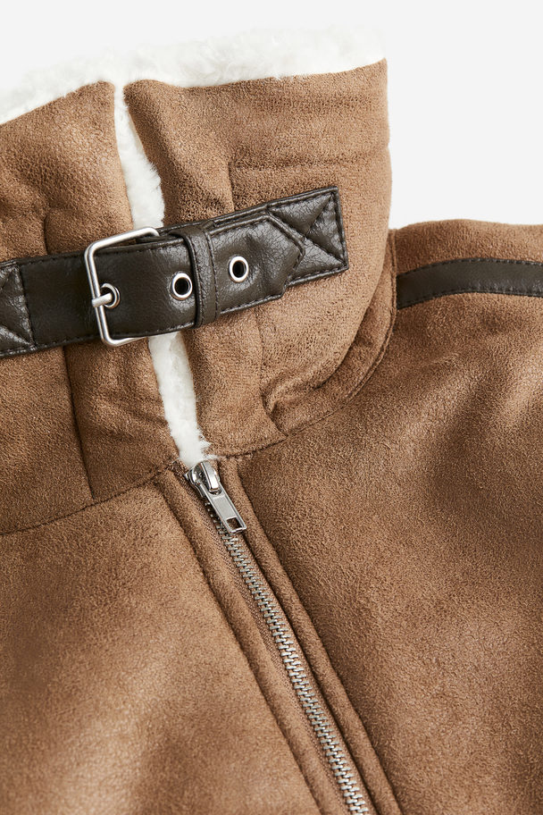 H&M Oversized Teddy-lined Jacket Dark Beige