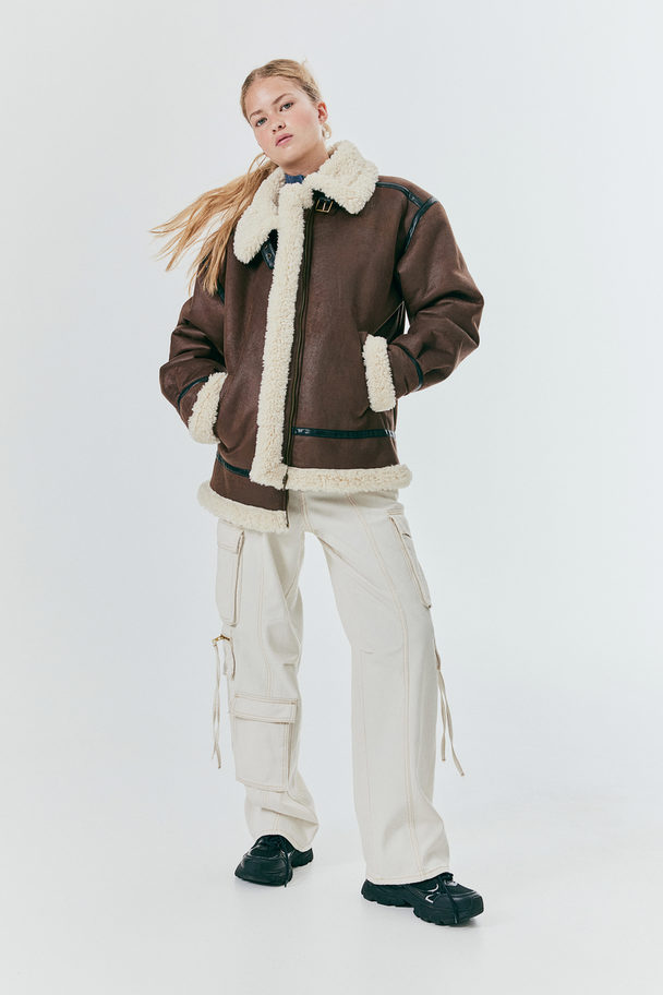 H&M Oversized Teddy-lined Jacket Brown