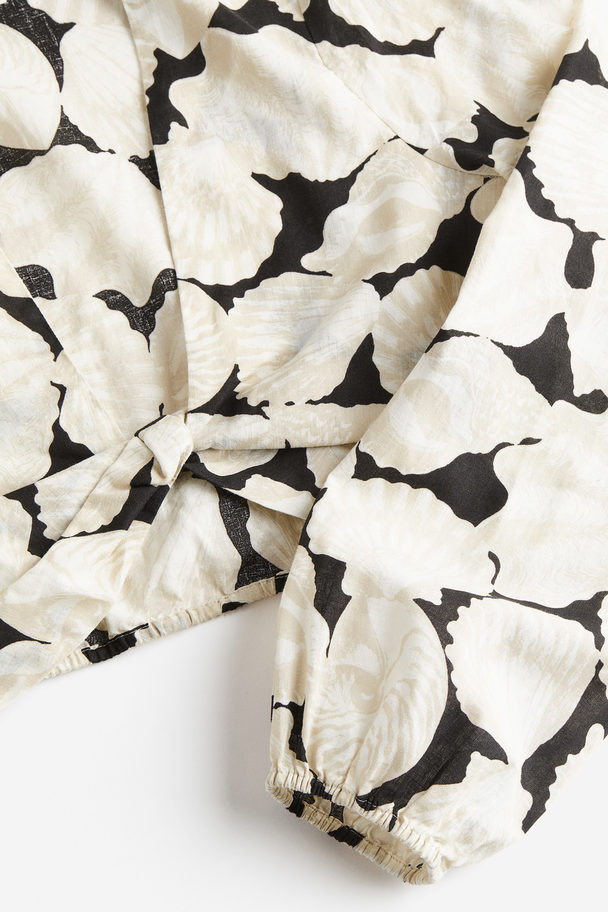 H&M Cropped Linen-blend Blouse Light Beige/seashells