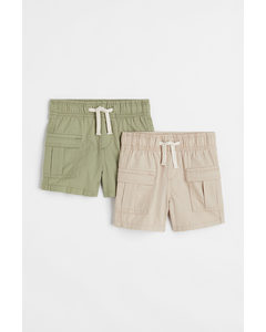 2-pack Cotton Cargo Shorts Beige/khaki Green