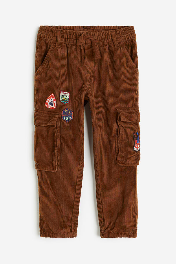 H&M Lined Cargo Corduroy Joggers Brown/teddy Bear