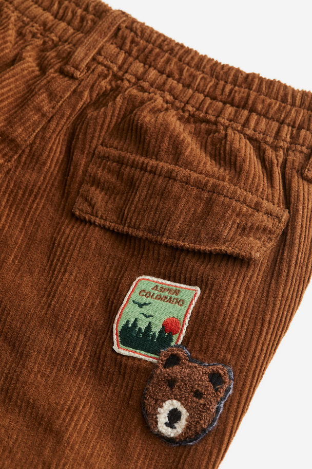 H&M Lined Cargo Corduroy Joggers Brown/teddy Bear