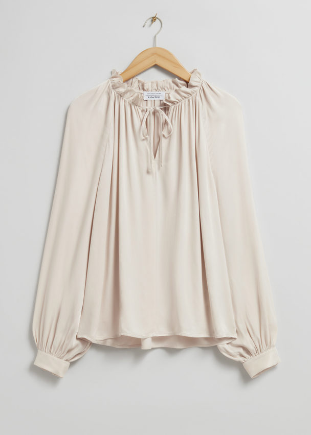 & Other Stories Frilled Tie-neck Blouse Cream