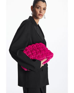 Quilted Velvet Clutch Bag Bright Pink