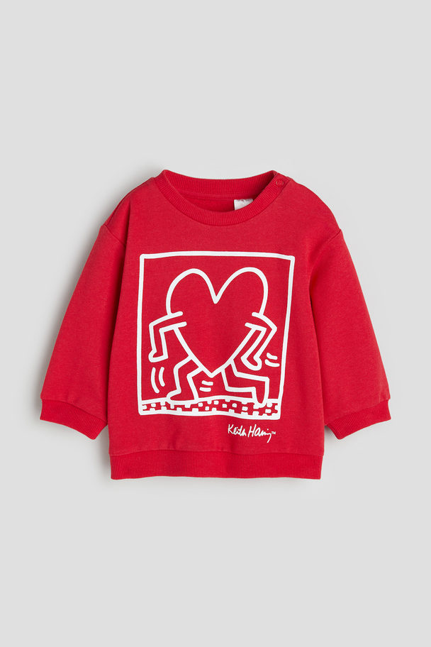 H&M Motif-detail Sweatshirt Red/keith Haring