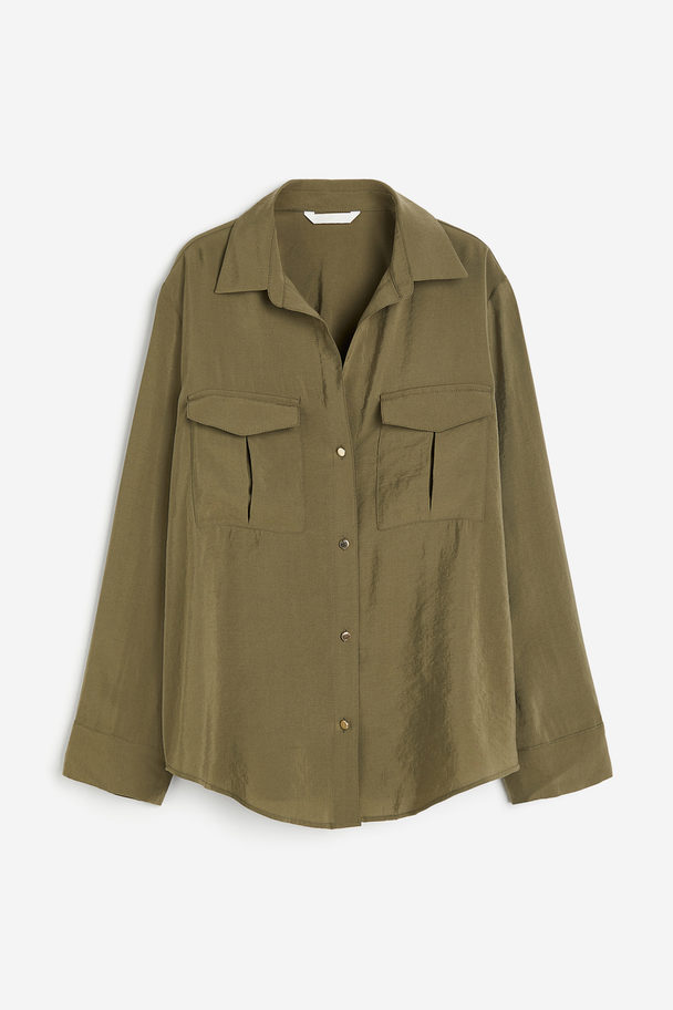 H&M Modal-blend Utility Shirt Khaki Green