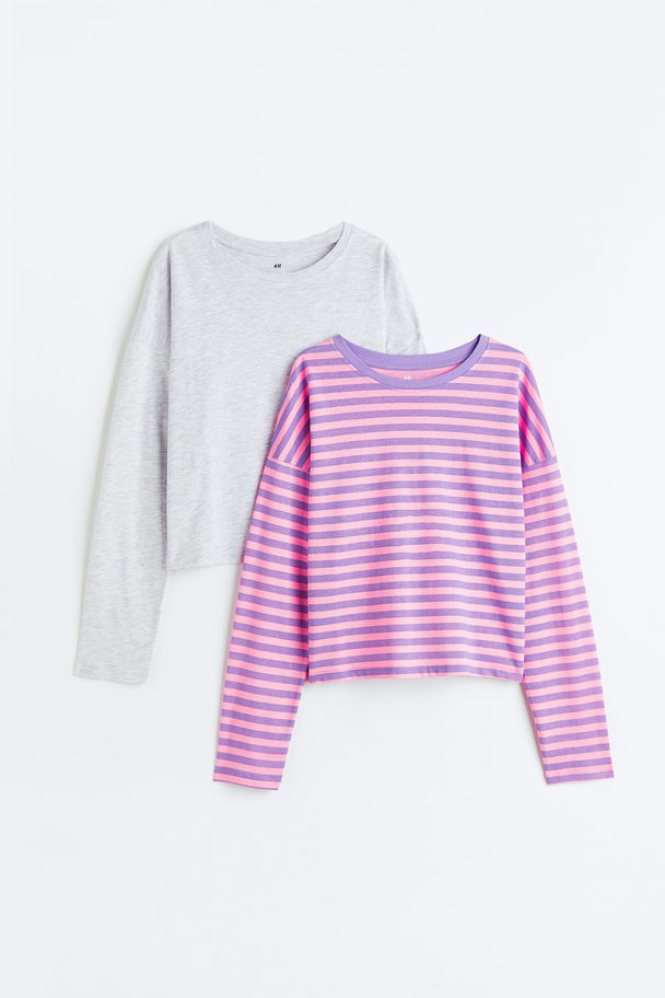 H&M 2-pack Cotton Jersey Tops Purple/striped