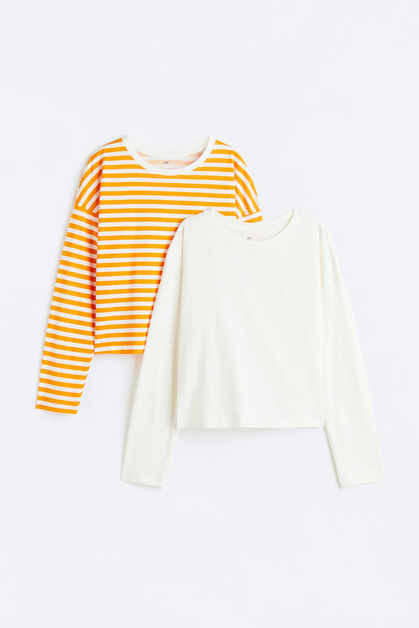 H&M 2-pack Cotton Jersey Tops Orange/striped