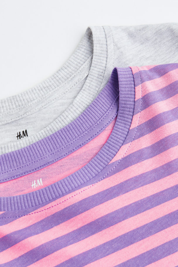 H&M Set Van 2 Shirts Van Katoenen Tricot Paars/gestreept