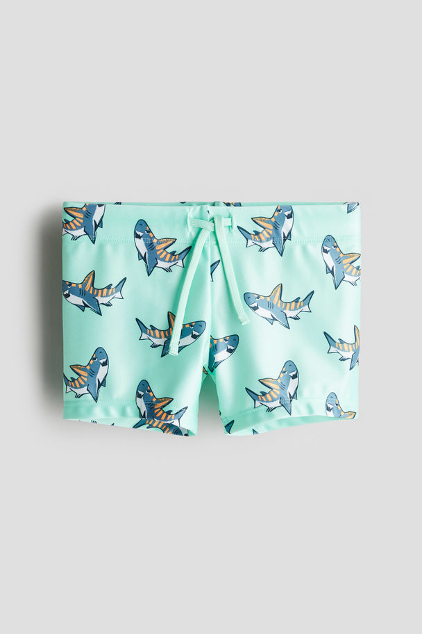 H&M Swimming Trunks Mint Green/sharks