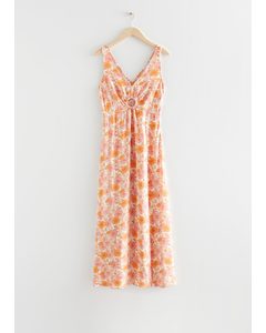 Mouwloze Maxi-jurk Met Print Oranje/roze Bloemen