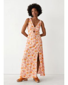 Printed Sleeveless Maxi Dress Orange/pink Florals