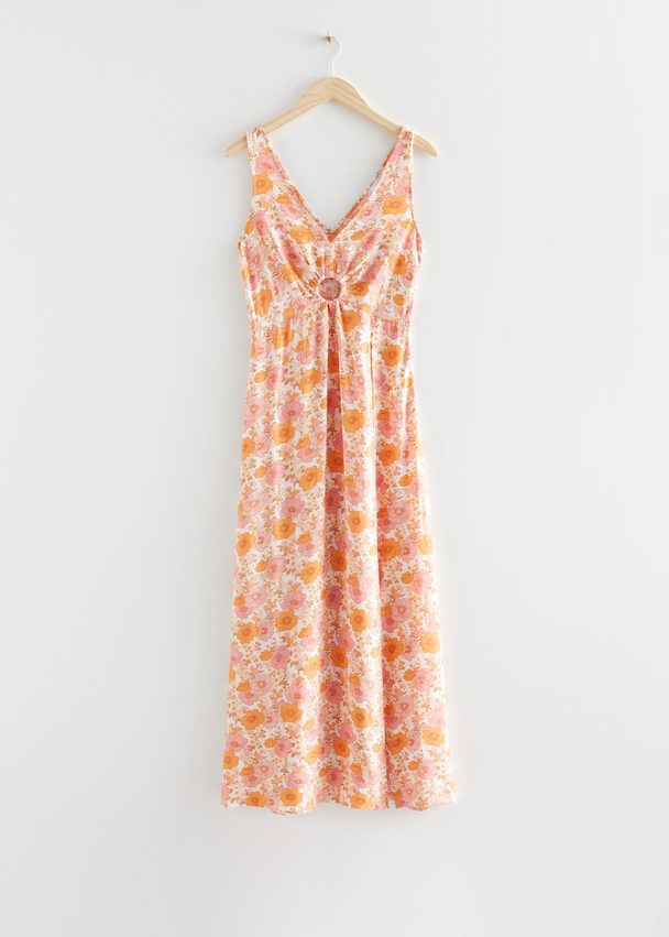 & Other Stories Mouwloze Maxi-jurk Met Print Oranje/roze Bloemen
