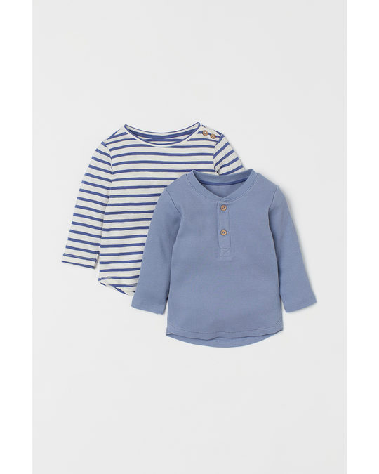 H&M 2-pack Jersey Tops Blue/striped