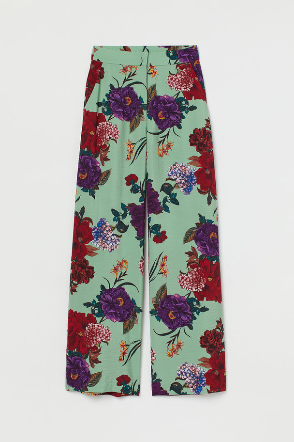 H&M Wide Trousers Green/floral