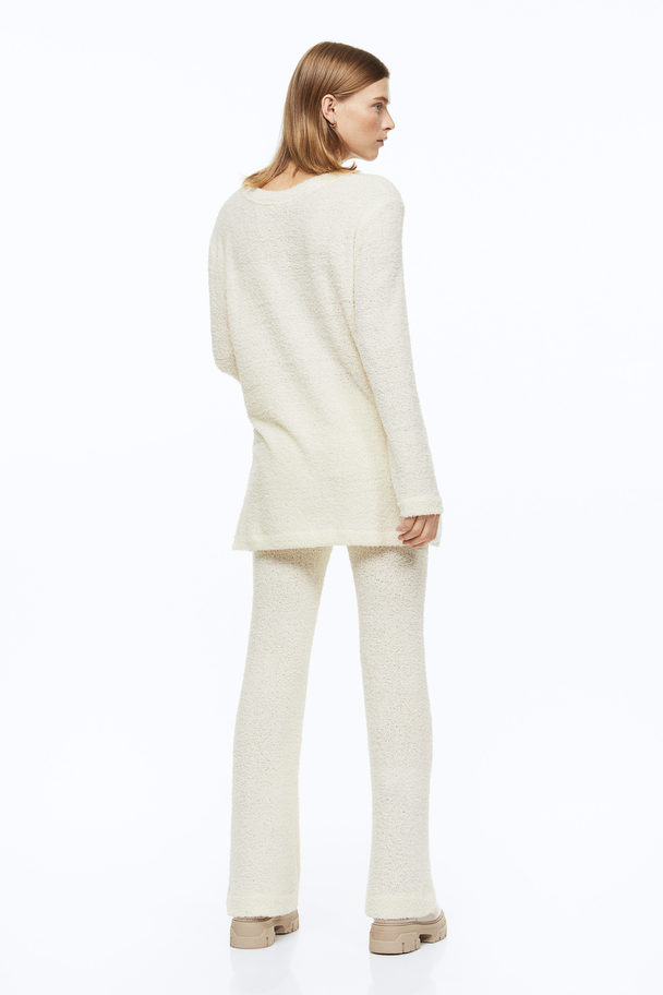 H&M Flared Fluffy-knit Trousers Cream