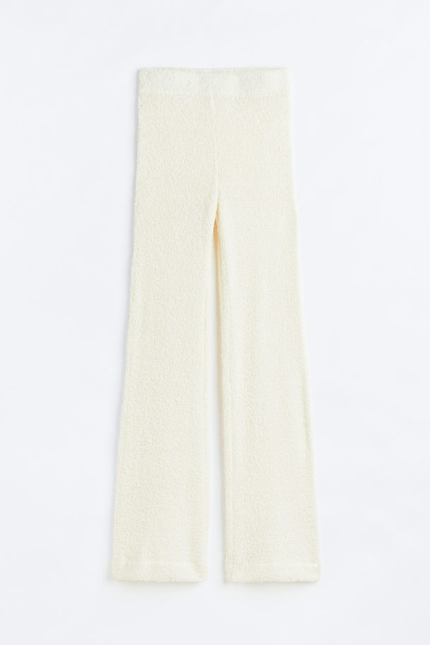 H&M Flared Fluffy-knit Trousers Cream
