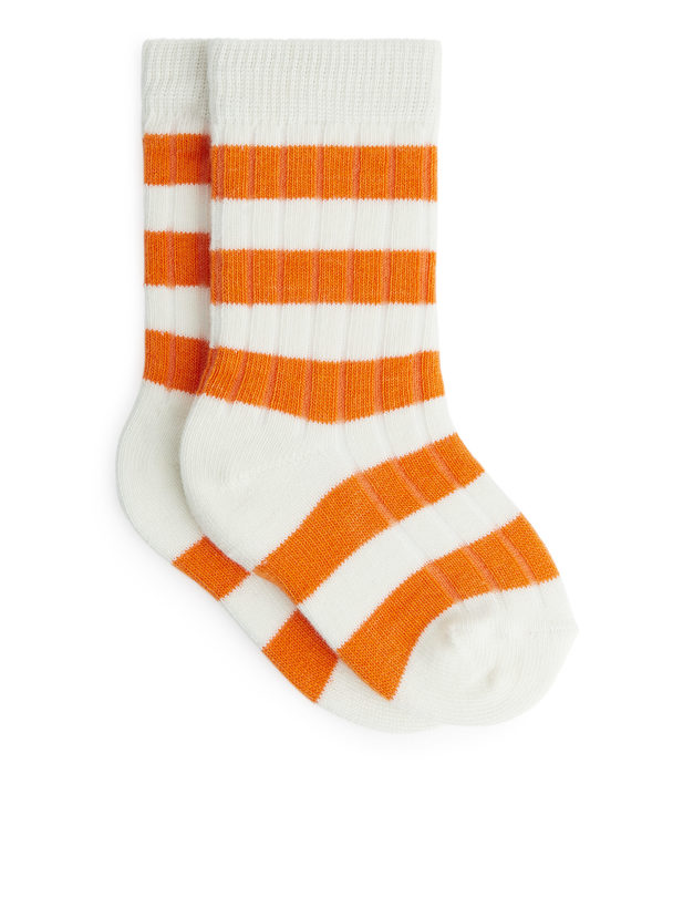 ARKET Ribbed Baby Socks White/orange