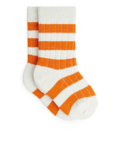 Ribbed Baby Socks White/orange