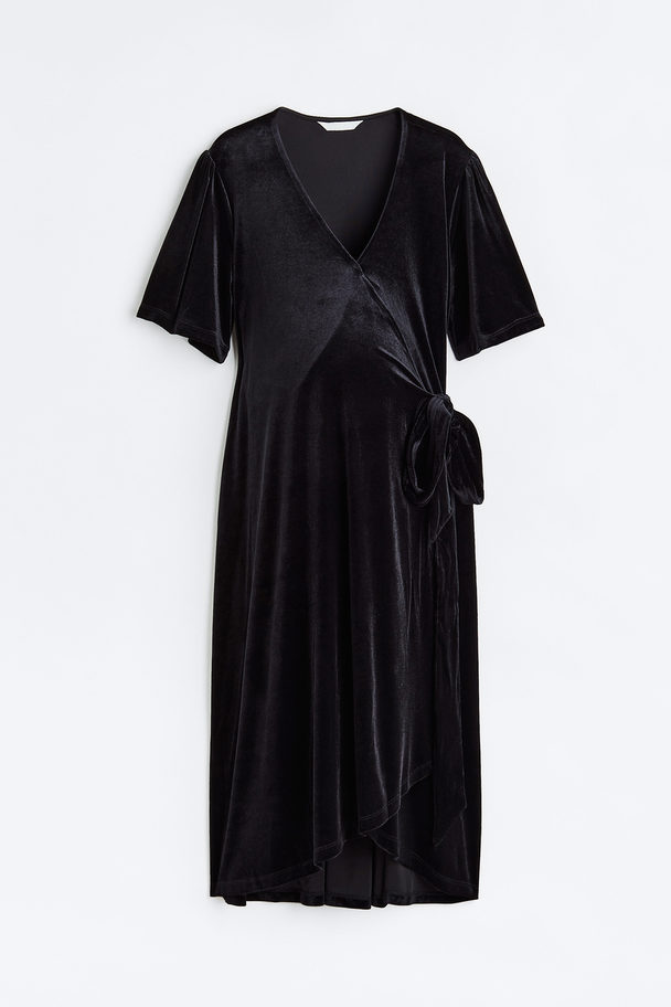 H&M Mama Velour Wrap Dress Black