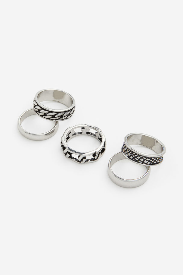 H&M Set Van 5 Ringen Zilverkleurig