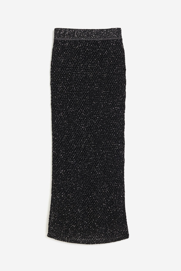 H&M Paillettenrock aus Seidenmix Schwarz