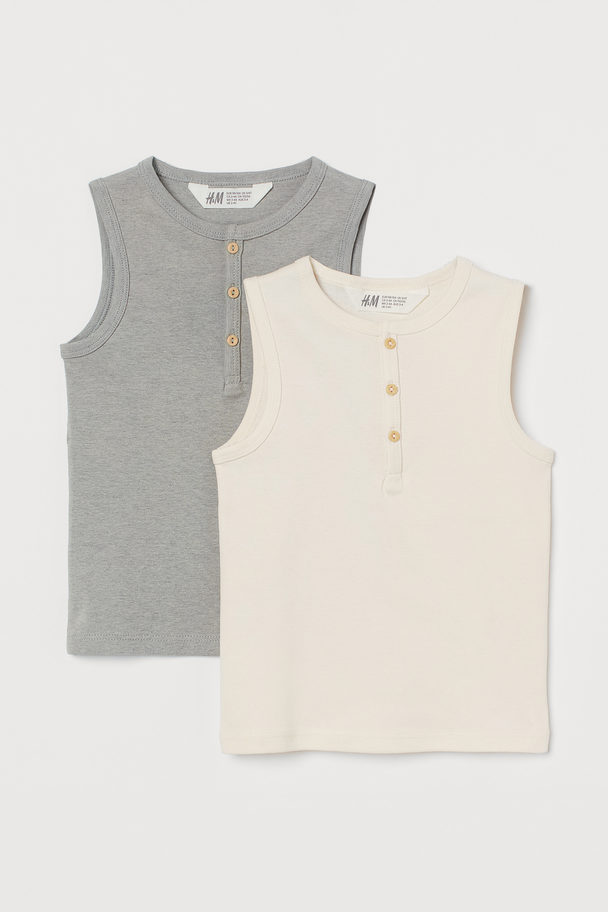 H&M 2-pack Vest Tops Natural White/light Grey Marl