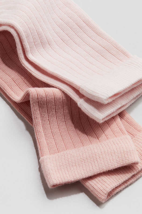 H&M 2-pack Ribbed Footless Tights Light Pink