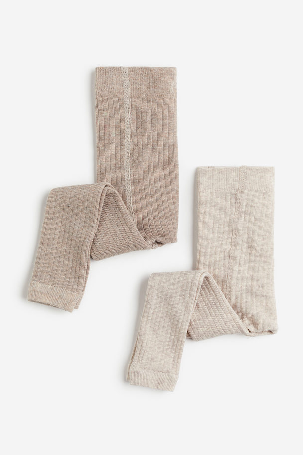 H&M 2-pack Ribbed Footless Tights Beige