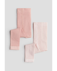 2-pack Ribbed Footless Tights Light Pink