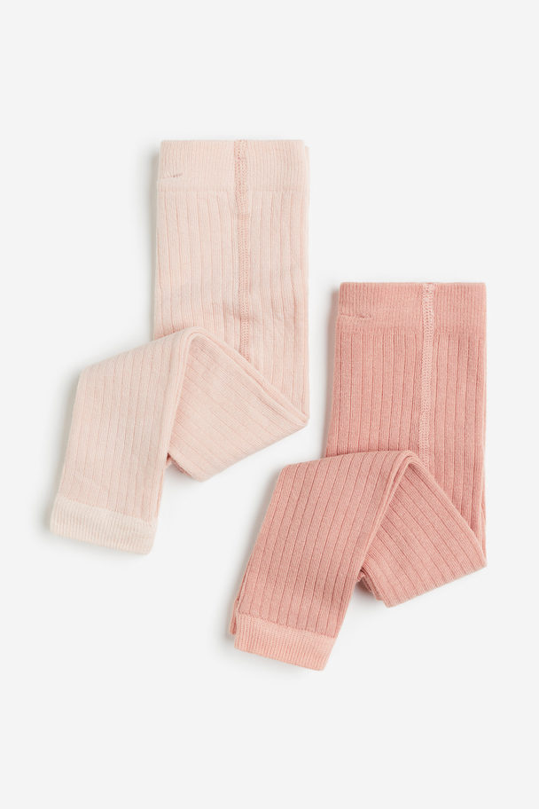 H&M 2-pack Ribbed Footless Tights Light Pink/pink