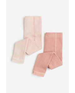 2-pack Ribbed Footless Tights Light Pink/pink
