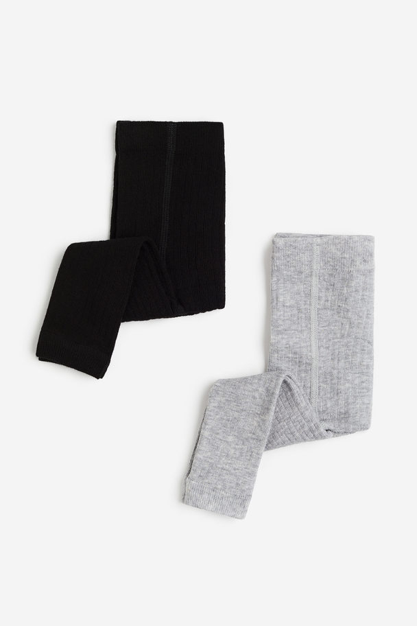 H&M 2-pack Ribbed Footless Tights Black/light Grey