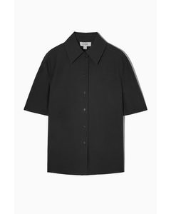 Boxy-fit Seersucker Shirt Black