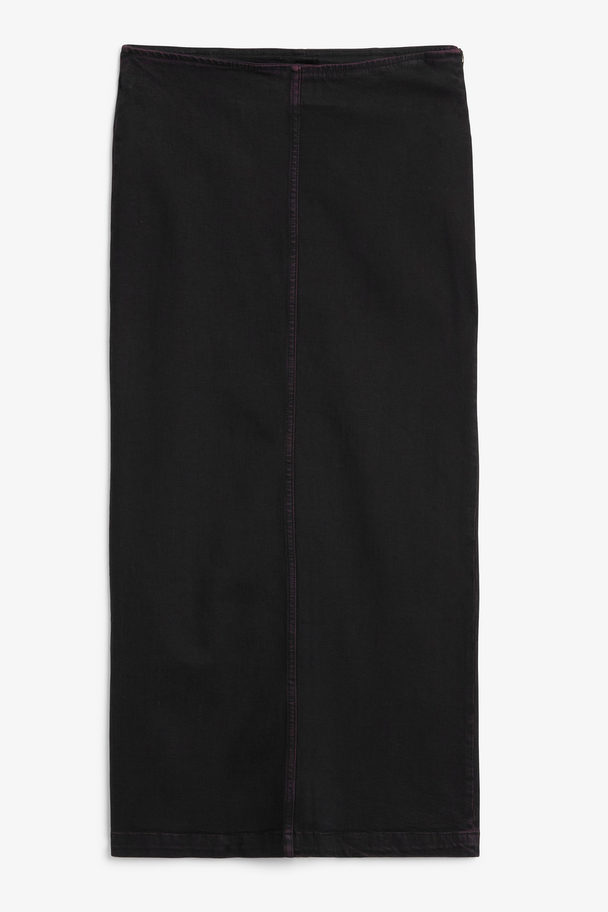 Monki Low Waist Maxi Denim Skirt Black With Red Tint