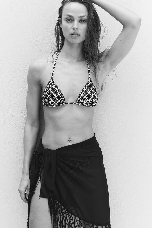 H&M Padded Triangle Bikini Top Black/patterned