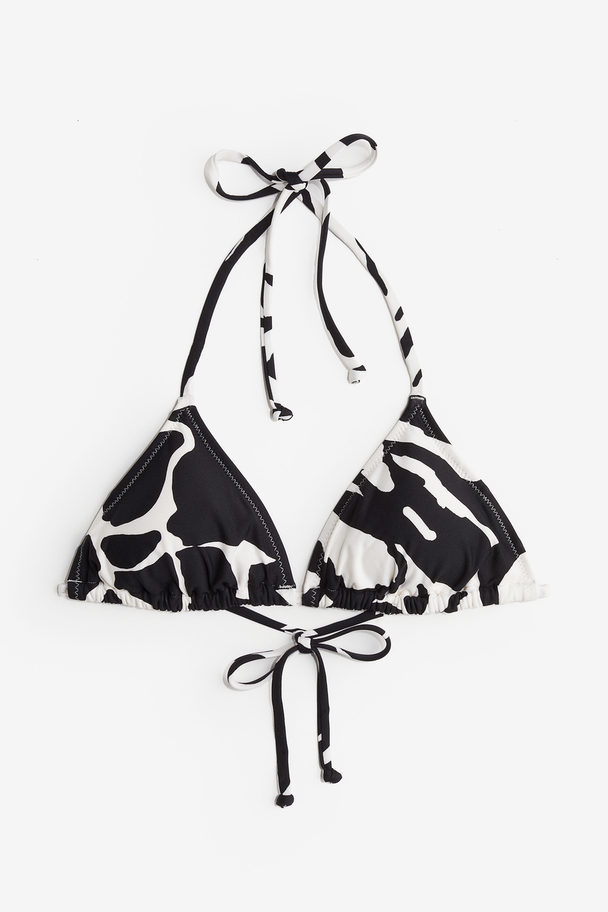 H&M Wattiertes Triangel-Bikinitop Schwarz/Weiß gemustert